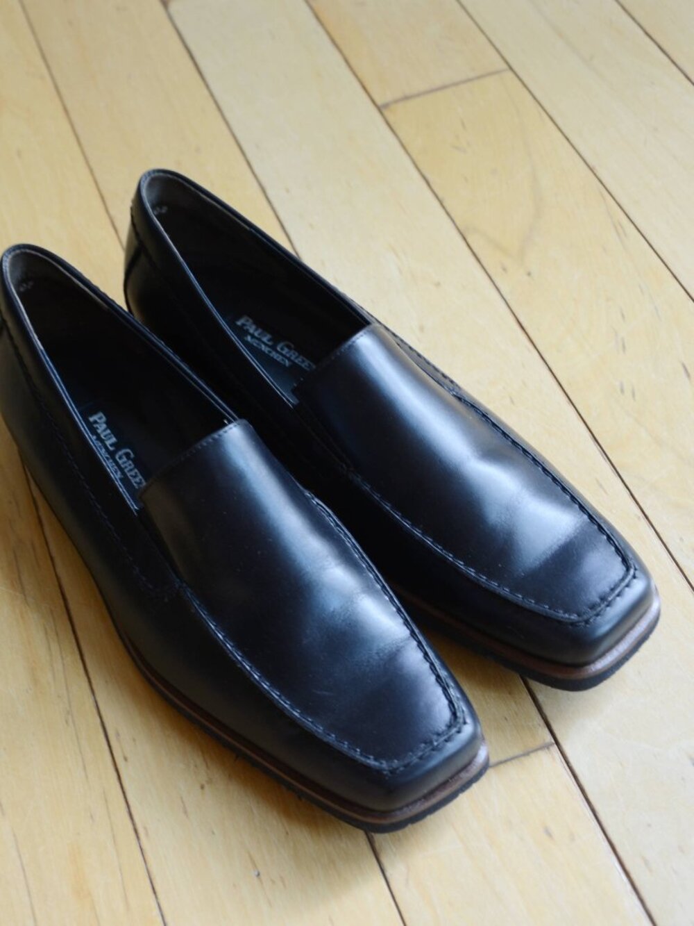Vintage 90s Paul Green Munchen Black Platform Loafer Shoes Made in Austria 8.5